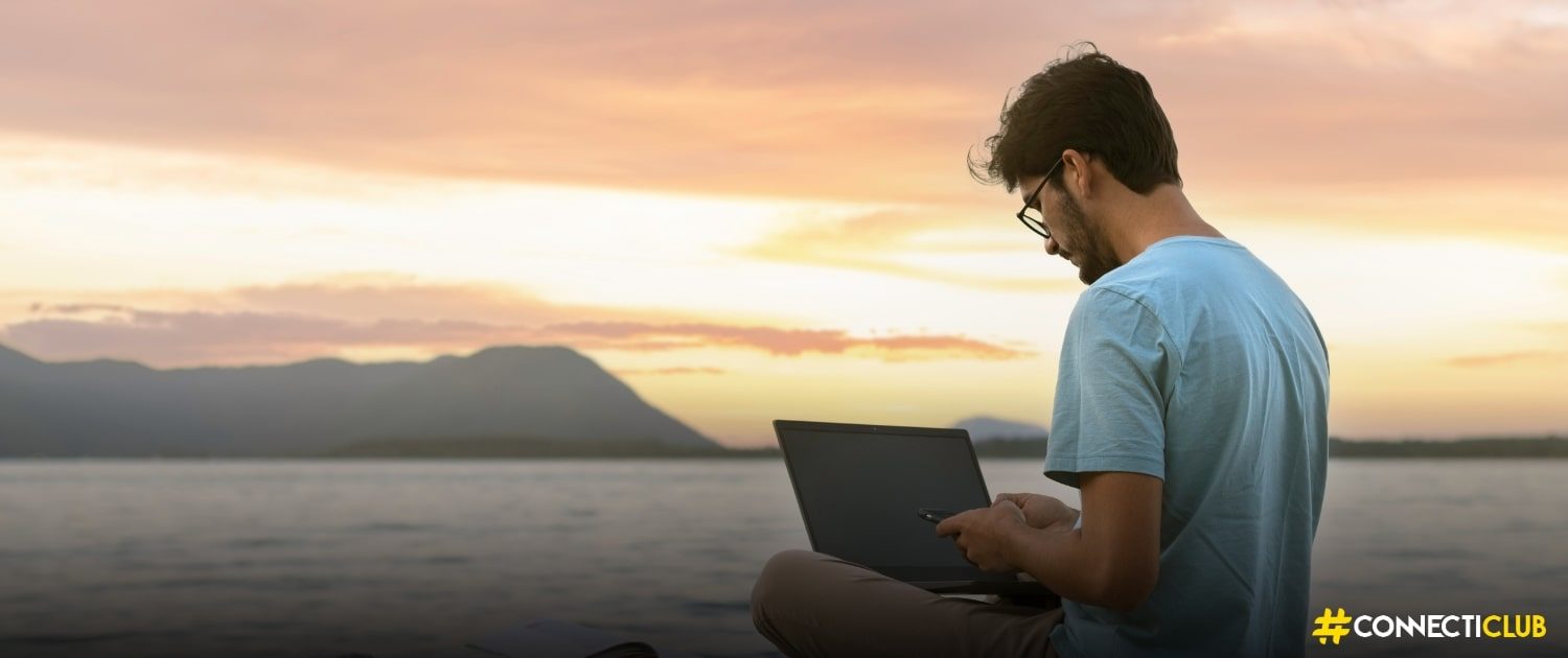 digital nomad on a beach