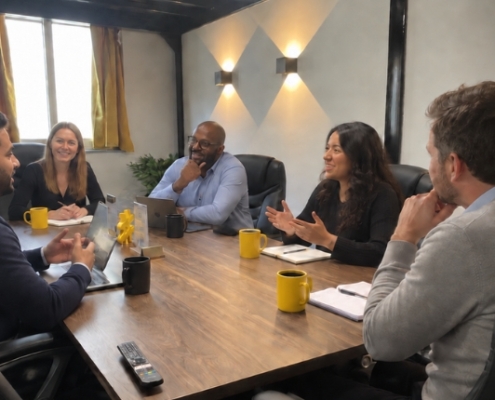 Professionals having a business meeting at CONNECTICLUB in Mosta
